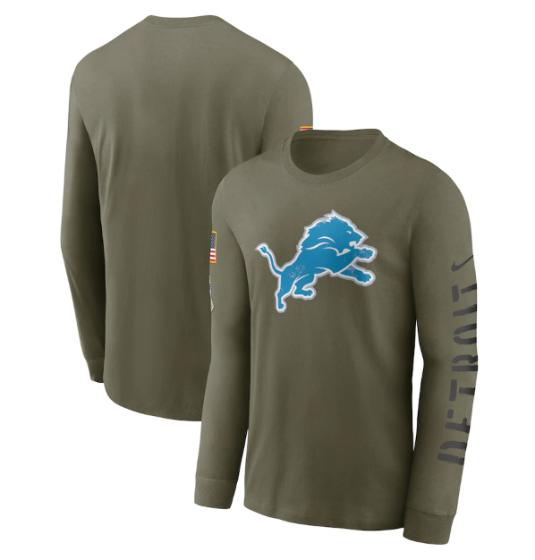 Men's Detroit Lions Olive 2022 Salute to Service Long Sleeve T-Shirt Men's Detroit Lions Olive 2022 Salute to Service Long Sleeve T-Shirt